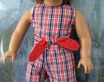 Red, White and Blue Plaid Shorts with a reversible Halter Top for American Girl and similar 18 inch dolls