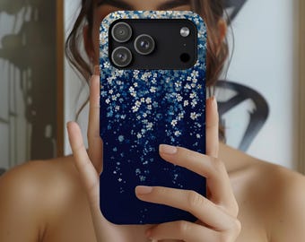 Floral Dark Blue Phone Case Ditsy Daisy Blossom Trendy Aesthetic Protective Slim Gift Girls Cover for iPhone Pro Max Samsung Galaxy Google