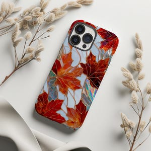 Stained Glass Fall Maple Leaf Aesthetic Phone Case Cute Women Gift Cover for iPhone 16 15 14 13 12 Pro Max Samsung s26 s25 Google Pixel 8 9