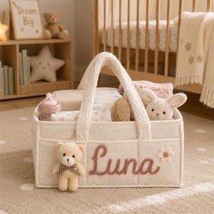 Benutzerdefinierte Name Baby Caddy, personalisierte Kindergarten Korb, Baby Essentials Organizer, neue Mutter Geschenk
