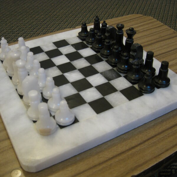 Marble Chess Set with marble chess pieces- 8x8 inch - made from White and Black Marble - crafted and polished