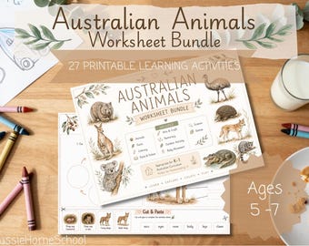 Australian Animals Printable Worksheets | Homeschool Learning Pack | Kindergarten Activities | Literacy, Maths, Science and Games