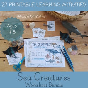 Sea Creatures Worksheet Bundle | Kindergarten Ocean Animals Learning Activities | Ocean Animal Unit Study (Digital Download)