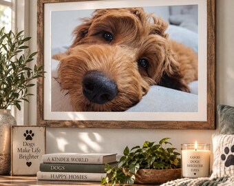 Goldendoodle Wall Art Poster, Cute Dog Portrait Print, Cozy Pet Lover Decor, Horizontal Puppy Poster, Gift for Dog Mom