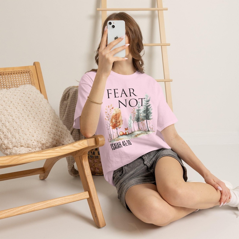 Fear Not Isaiah 41 10 Christian Faith Woodland Forest Tee Bible verse Nature Watercolor Shirt Christian Gift image 20