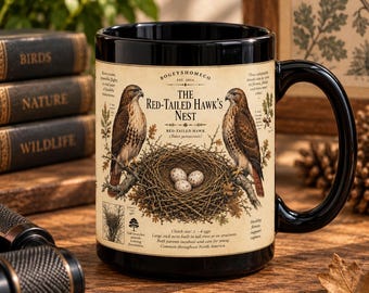 Red-Tailed Hawk Nest Mug, Natural History Field Guide Art, Bird Lover Gift (15oz)