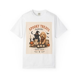 Spooky Treats Bakery Goldendoodle and Black Cat Spooky Cookies Halloween Tee Shirt | Halloween Puppy Baking Design Comfort Colors image 10