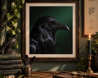 Black Raven Portrait Rolled Poster | Dark Moody Crow Wall Art