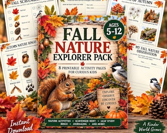 Fall Nature Explorer Pack Printable Kids Nature Activities Scavenger Hunt Leaf Study Autumn Bingo Homeschool Worksheets