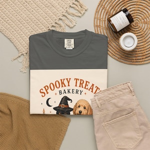 Spooky Treats Bakery Goldendoodle and Black Cat Spooky Cookies Halloween Tee Shirt | Halloween Puppy Baking Design Comfort Colors image 18