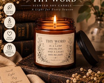 Thy Word Is a Lamp Unto My Feet Psalm 119:105  Scented Soy Candle with Black Lid 4oz or 9oz