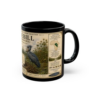 Shoebill Mug 15 oz Black Ceramic Cup with Vintage Natural History Bird Art image 7