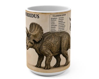 Triceratops Illustration Mug | Dinosaur Anatomy Diagram, Paleontology Decor museum field guide