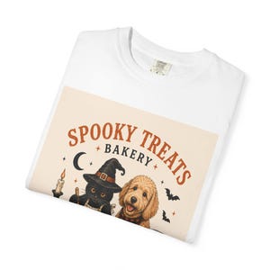 Spooky Treats Bakery Goldendoodle and Black Cat Spooky Cookies Halloween Tee Shirt | Halloween Puppy Baking Design Comfort Colors image 15