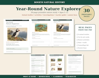 Nature Explorer Activity Pack for Kids | 30 Page Nature Study Printable | Homeschool & Classroom Worksheets