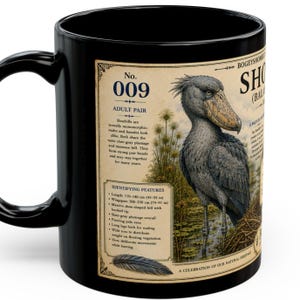Shoebill Mug 15 oz Black Ceramic Cup with Vintage Natural History Bird Art image 5
