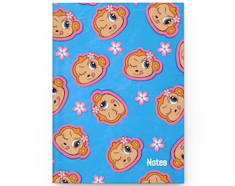 Winking Monkey Floral Hardcover Journal | Blue Notes Notebook