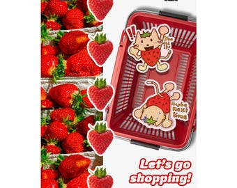 Fresa the Strawberry Cat Let's go Shopping Cute Character Matte Poster | Vertical Wall Art