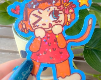 Cheeky monkey handmade sparkle sticker Mango Sour