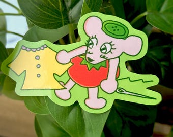 Chui the mouse holding a dress handmade sticker