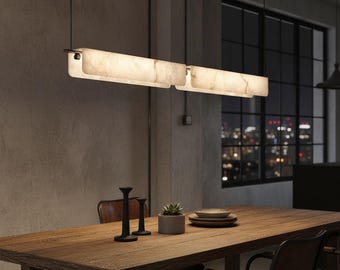 Long Marble Rectangle Pendant Light Alabaster Ceiling Chandelier