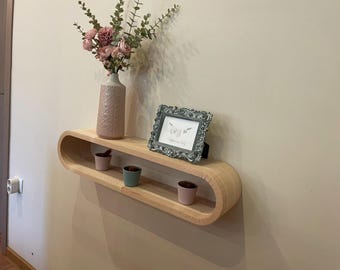 Mensola a muro sospesa realizzata a mano – Design curvo e piegato – Legno massello di faggio