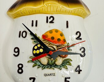 Vintage Merry Mushroom Hanging Wall Clock 1970's