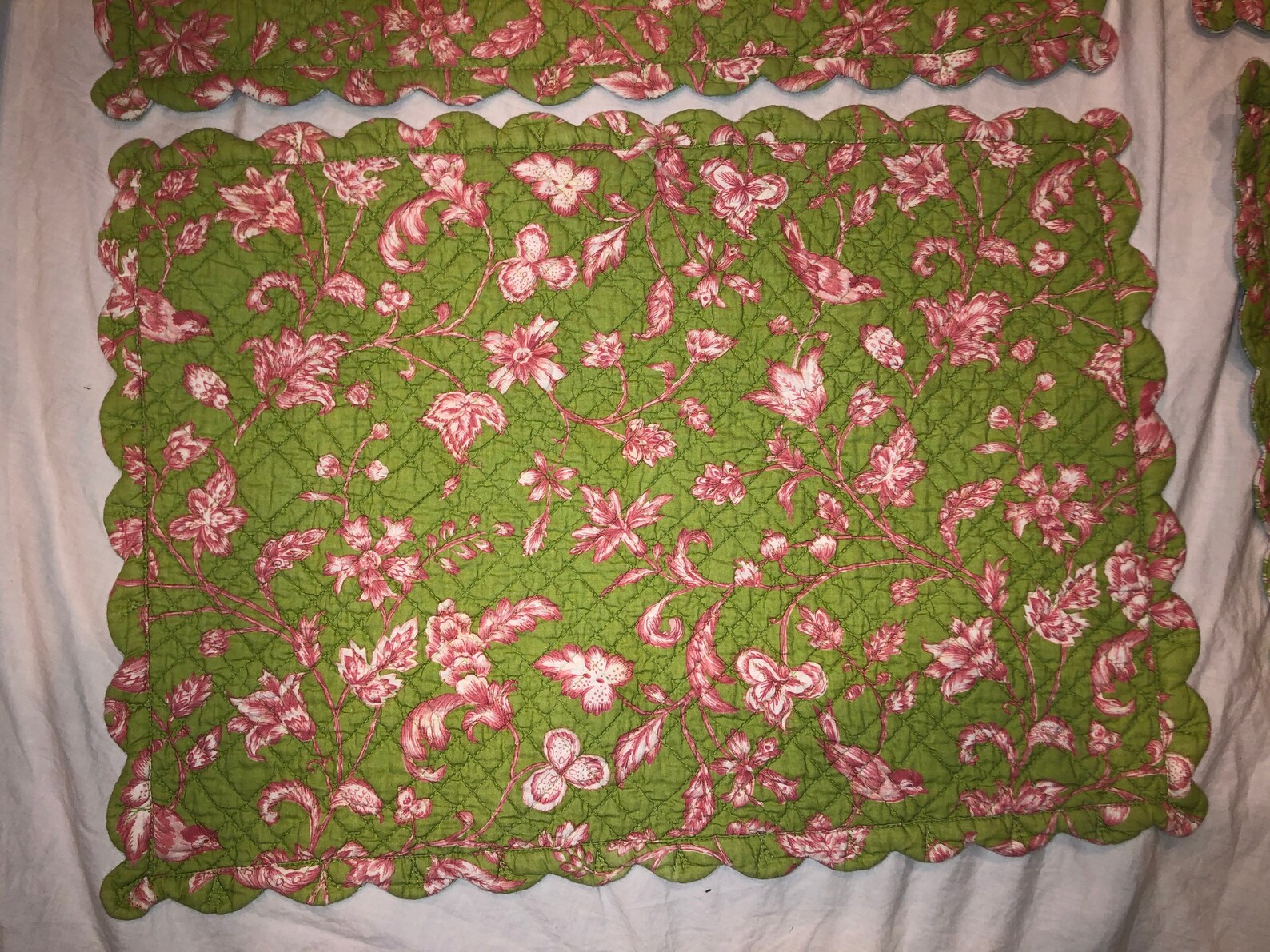 6 Williams Sonoma Pink & Green Reversible Quilted Placemat Etsy
