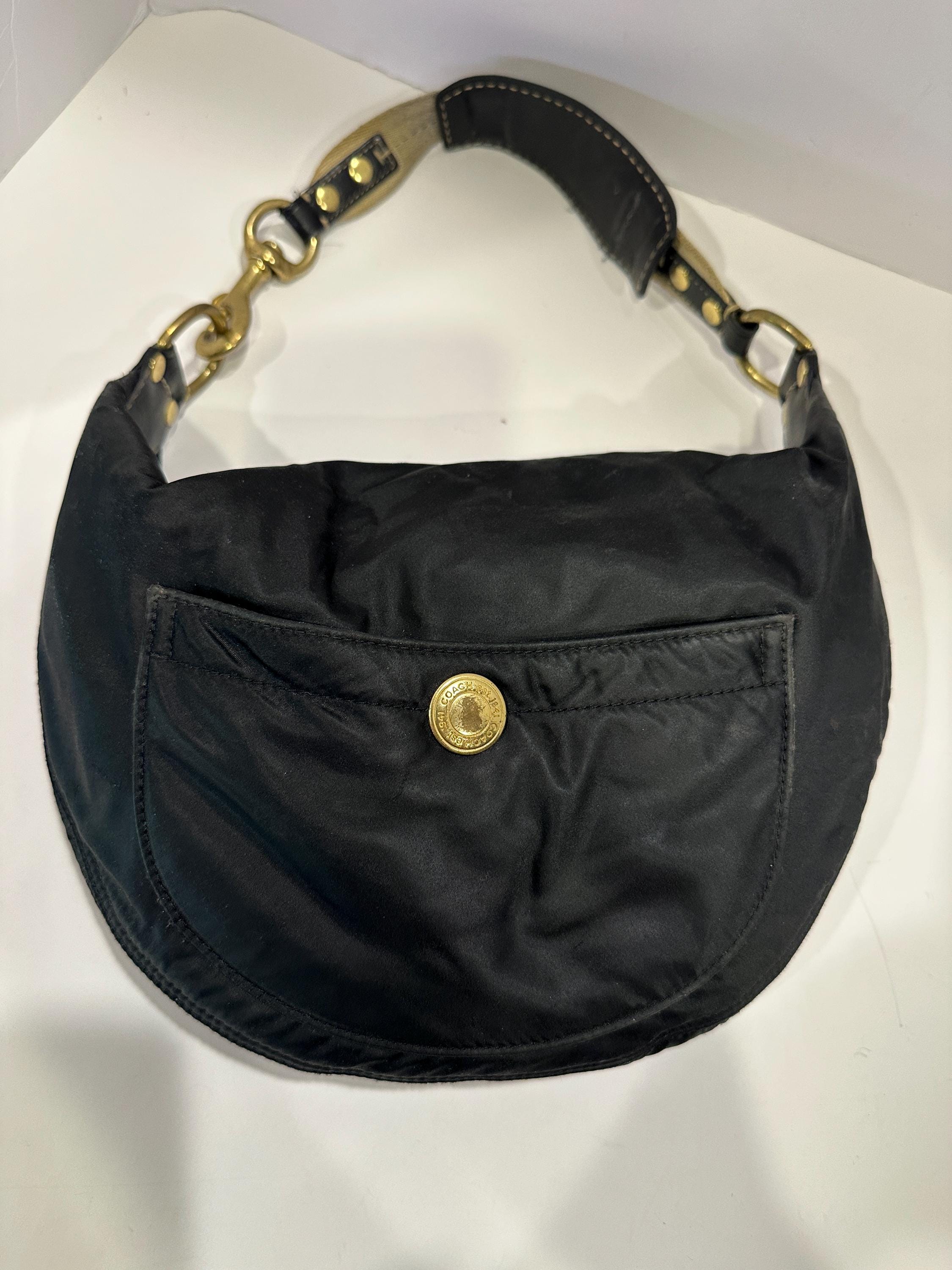 Coach 8F21 Hamptons Satin Black Handbag Shoulder PURSE Hobo - Etsy