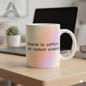 Funny AI Engineer Mug — Powered by Caffeine and Context Windows — Tech Gift