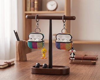 Handgefertigter AirPods-Halter aus Holz – Organizer für AirPods-Hüllen – Ohrhörerständer – Schreibtisch-Organizer aus Holz – Schlüsselanhänger-Präsentationsständer – Geschenk für ihn
