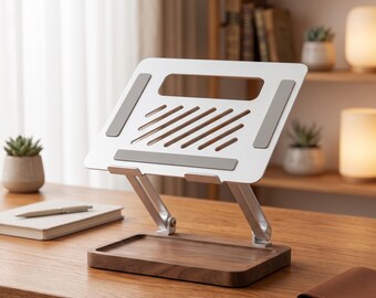 Handgefertigter, verstellbarer Laptopständer – Laptop-Erhöhung aus Holz – Ergonomischer Laptophalter – Tablet-Ständer – Schreibtisch-Organizer (Geschenkidee)
