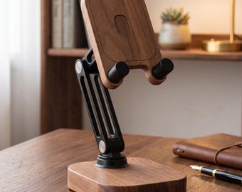 Handgefertigter Handyhalter aus Holz – Verstellbare Handyhalterung für den Schreibtisch – Handyhalterung aus Walnussholz – Schreibtisch-Organizer – Geschenk für Sie und Ihn