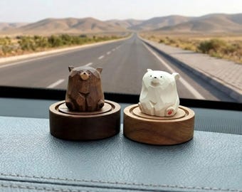 Auto-Lufterfrischer in Bärenform aus Holz – Handgefertigter Auto-Lufterfrischer – Duftöl-Diffusor – Niedliche Armaturenbrett-Deko – Geschenkidee für Sie und Ihn