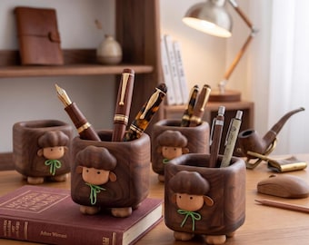 Handgefertigter Stiftehalter aus Holz – Niedlicher Schreibtisch-Organizer in Schafform – Stiftehalter – Deko fürs Homeoffice – Make-up-Pinselhalter – Geschenkidee