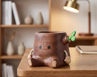 Handgefertigter Schreibtisch-Organizer aus Holz – Niedlicher Stiftehalter – Stiftehalter – Deko fürs Homeoffice – Make-up-Pinselhalter – Geschenkidee zur Schreibtischaufbewahrung