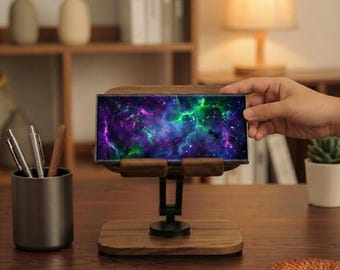 Handgefertigter Handy- und Tablet-Ständer aus Holz – Handyhalterung aus Holz – Schreibtischhalterung – Ständer aus Naturholz – Schreibtischaccessoire – Geschenk für ihn