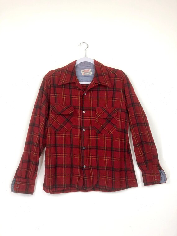 70s / 80s Vintage Plaid Wool Button Down Shirt | … - image 1