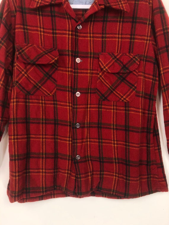 70s / 80s Vintage Plaid Wool Button Down Shirt | … - image 3