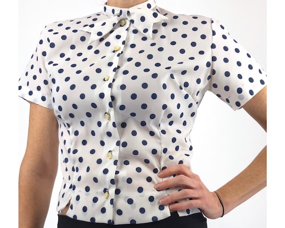 50s Polka Dot Bow Tie Blouse Top