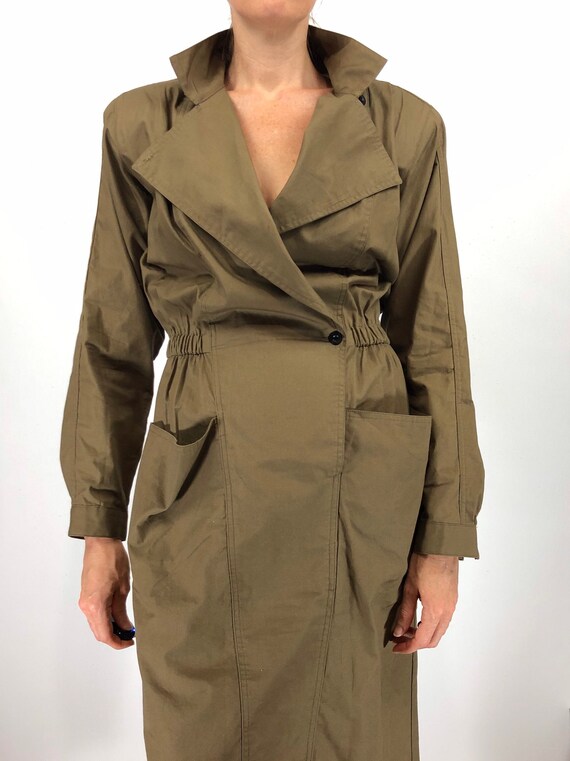 80s Trench Coat Dress | Drab Olive Green | Geraldi