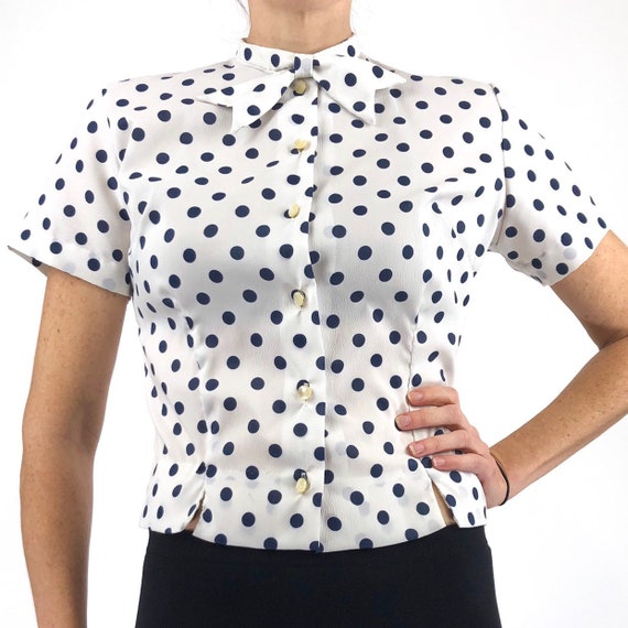 vastwit Womens Vintage Turn Down Collar Short Sleeves Polka Dot Shirt 1950s Retro Blouse Tops vastwit Womens Vintage Turn Down Collar Short Sleeves Polka Dot Shirt 1950s Retro Blouse Tops