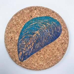 Handprinted Mussel Cork Coaster