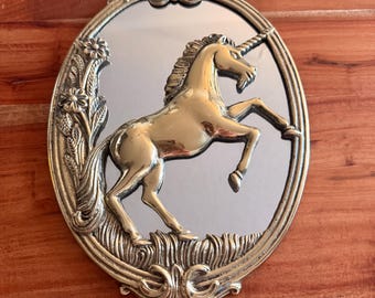 Vintage Unicorn Mirror | Ornate Gold Tone Fantasy Decor, Whimsical Nursery Accent