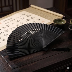 Hand-Carved Bamboo & Silk Folding Fan – Elegant Chinese Hand Fan for Dance or Classic Decor