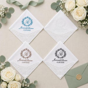 Personlig bröllopsnäsdukspresent, broderad spetsnäsduk, present till brud/bruddusch, monogram-minnessak