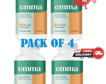 Paquet de 4 suppléments recommandés par Emma Gut Health Doctors - 60 gélules - Soulagement des gaz et des ballonnements, répare les fuites intestinales avec