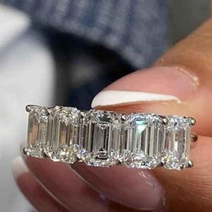 4TCW Emerald Cut IGI Lab Grown Diamond Eternity Band, Solid Gold Wedding Ring, Anniversary Band, Stackable Diamond Ring