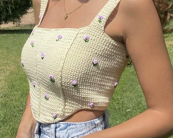 Top corsetto floreale all'uncinetto