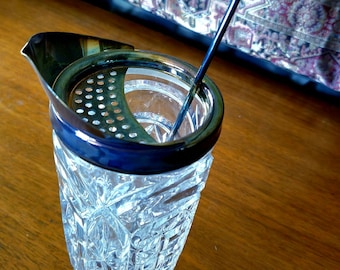 Vintage European Crystal Cocktail Pitcher with Spoon, Mid Century Barware